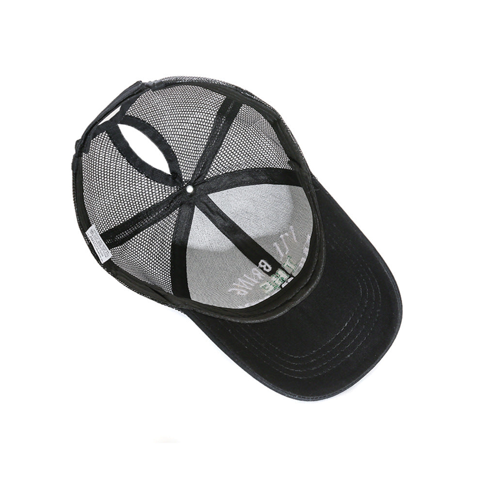 Embroidered Baseball Cap with High Ponytail Design