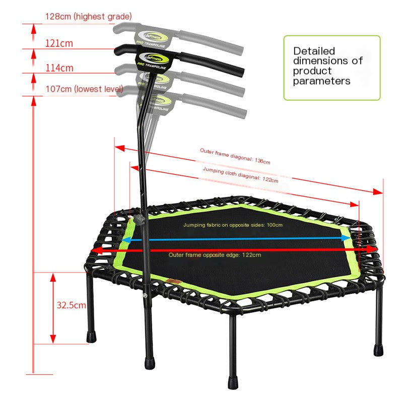 Adult Fitness Trampoline 40"/48" Hexagonal with Handles